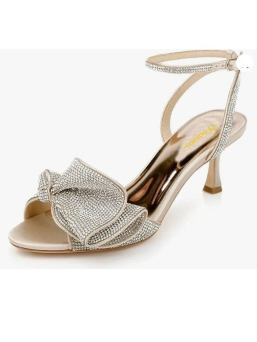 Milooey shoes Womens Glitter Rhinestone Bow Heeled Sandal Elegant Crystal Gold